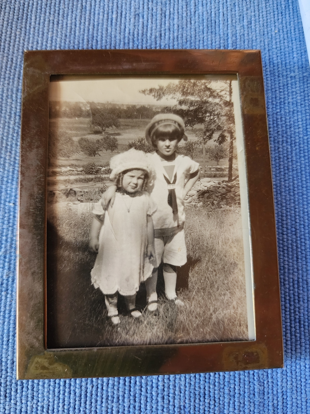 Antique Brass Photo Frame with Black & White Photo.